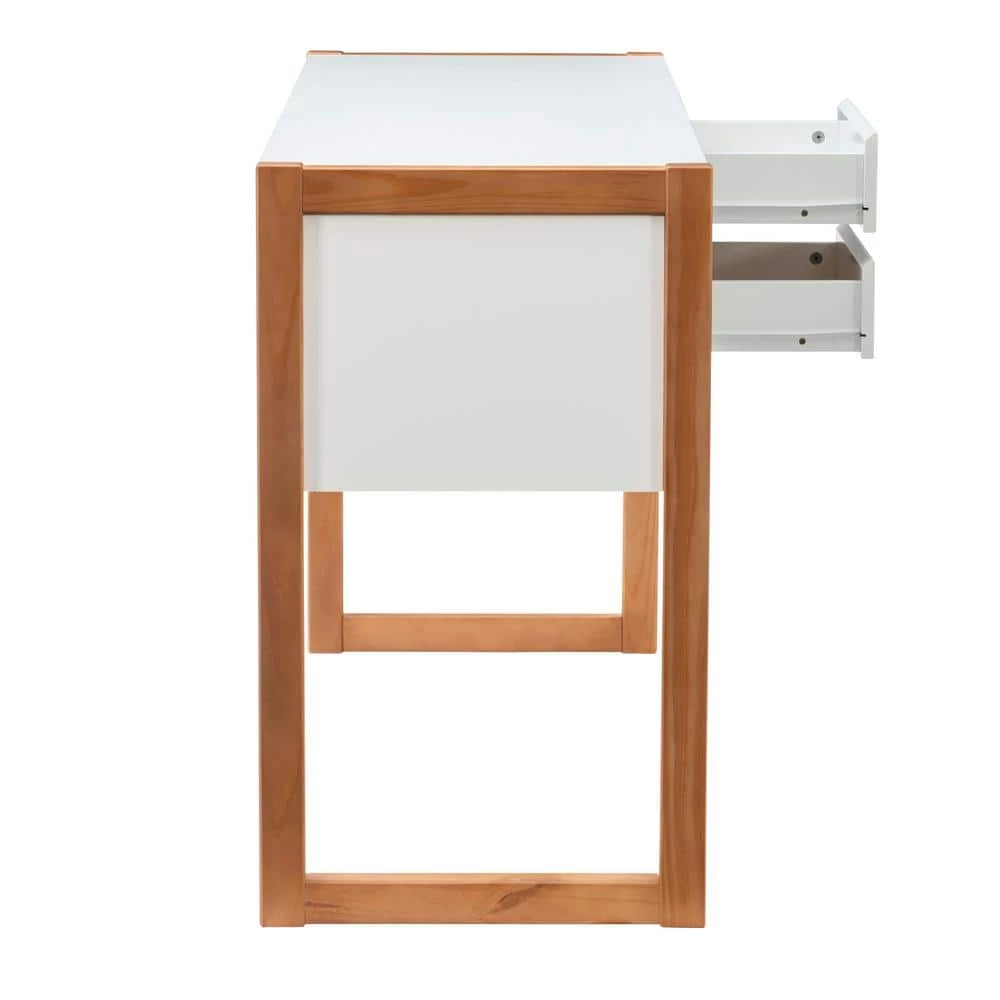 Henry 43.25 in. Rectangular White and Natural Wood with 2 Drawers Writing Desk by Linon Home Decor 4 Henry 43.25 in. Rectangular White and Natural Wood with 2 Drawers Writing Desk by Linon Home Decor - Image 2