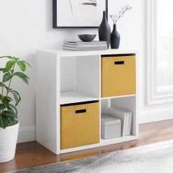 Dillon White 4-Cubby Storage Cabinet by Linon Home Decor 14 Dillon White 4-Cubby Storage Cabinet by Linon Home Decor -Linon Home Decor Shop white linon home decor accent cabinets thd02656 77 1000