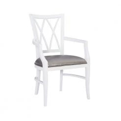 Kassel White Arm Chair with Charcoal Faux Leather Padded Seat by Linon Home Decor