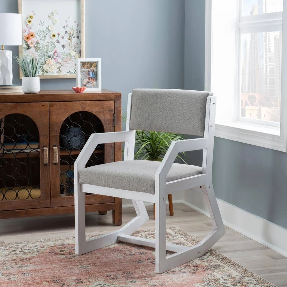 Matt White Wood with Grey Polyester Upholstery 2-Position Sled Chair by Linon Home Decor 10 Matt White Wood with Grey Polyester Upholstery 2-Position Sled Chair by Linon Home Decor - Image 8