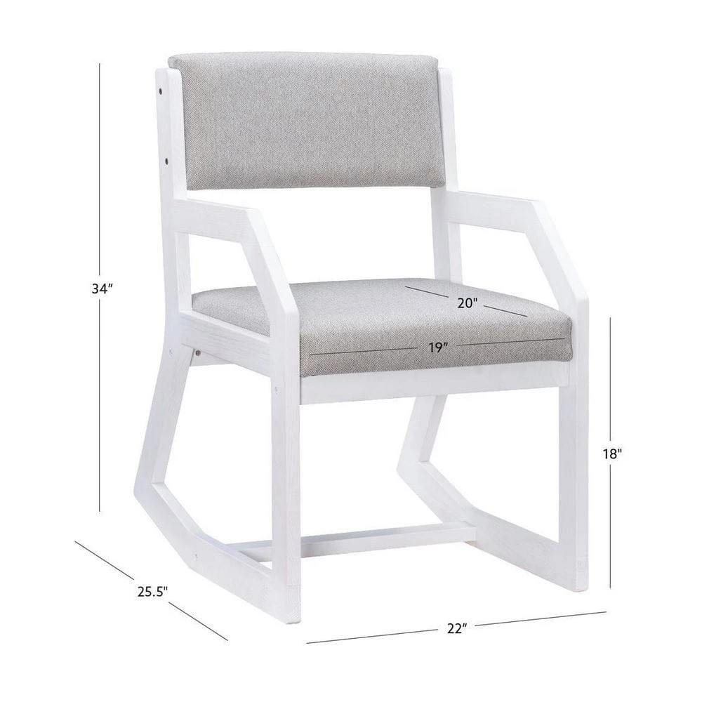 Matt White Wood with Grey Polyester Upholstery 2-Position Sled Chair by Linon Home Decor 9 Matt White Wood with Grey Polyester Upholstery 2-Position Sled Chair by Linon Home Decor - Image 7
