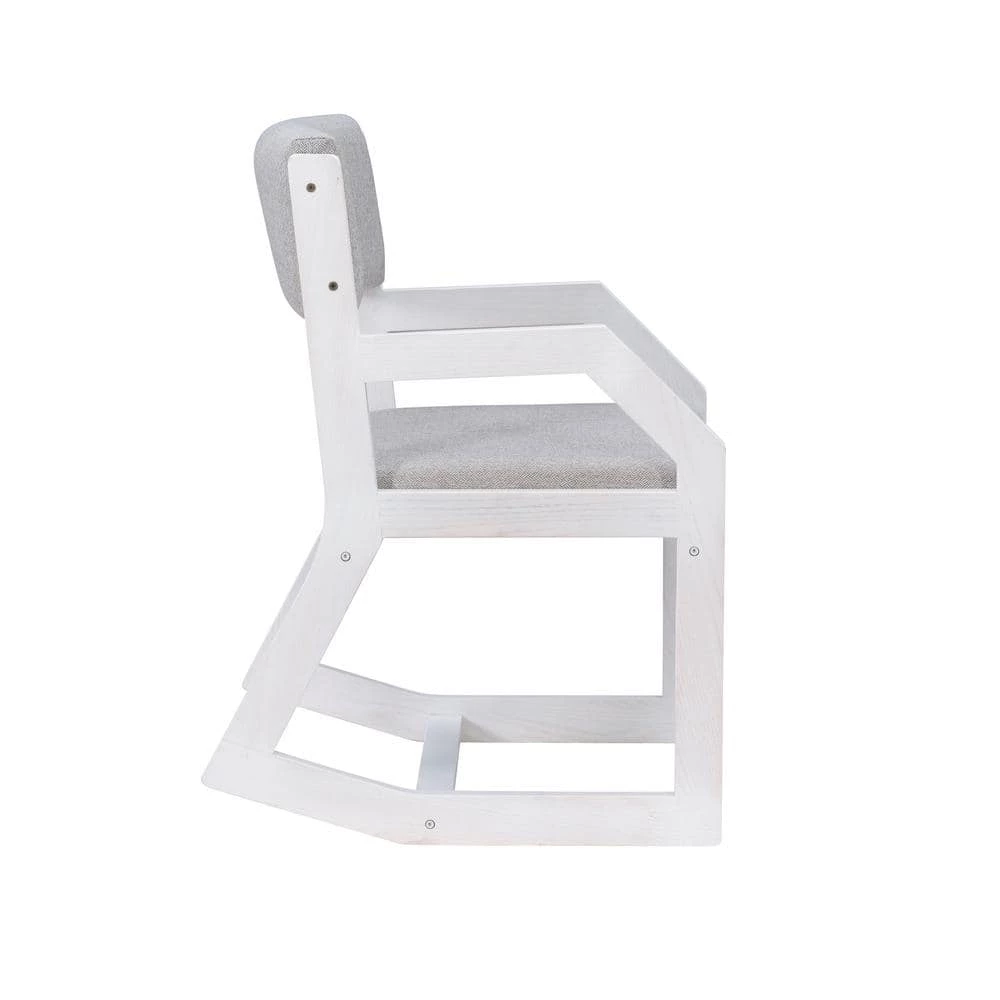 Matt White Wood with Grey Polyester Upholstery 2-Position Sled Chair by Linon Home Decor 4 Matt White Wood with Grey Polyester Upholstery 2-Position Sled Chair by Linon Home Decor - Image 2