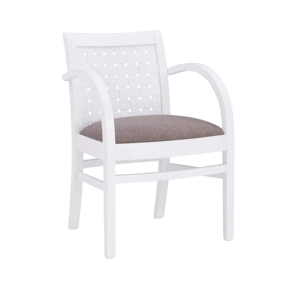 Charly White Wood with Grey Woven Polyester Arm Chair by Linon Home Decor 3 Charly White Wood with Grey Woven Polyester Arm Chair by Linon Home Decor