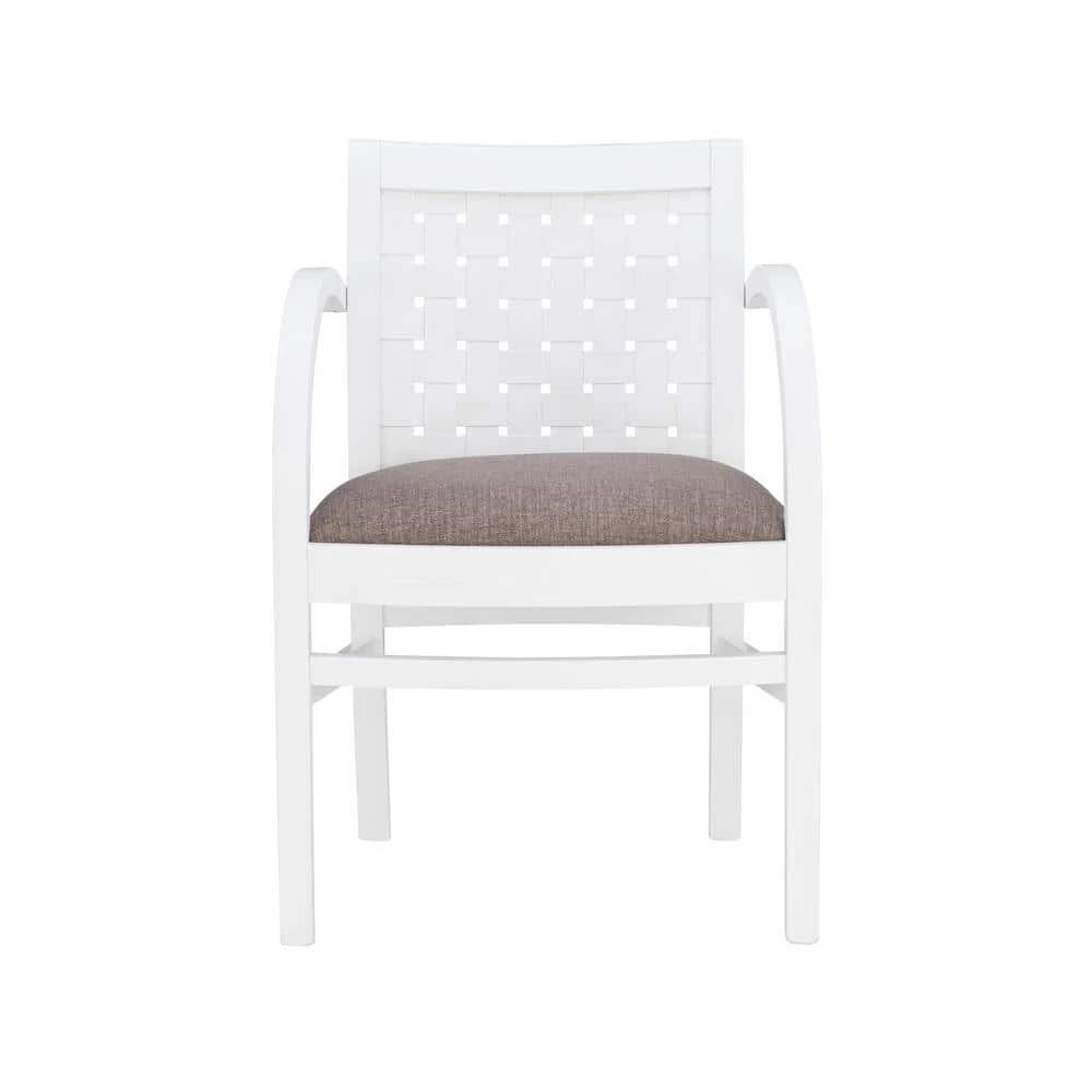 Charly White Wood with Grey Woven Polyester Arm Chair by Linon Home Decor 7 Charly White Wood with Grey Woven Polyester Arm Chair by Linon Home Decor - Image 5