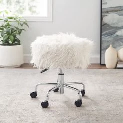 Des 18.25 in. White Faux Fur Adjustable Height Backless Rolling Stool by Linon Home Decor -Linon Home Decor Shop white linon home decor bar stools thd03555 31 1000