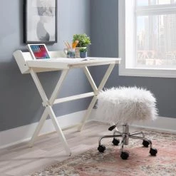 Des 18.25 in. White Faux Fur Adjustable Height Backless Rolling Stool by Linon Home Decor -Linon Home Decor Shop white linon home decor bar stools thd03555 4f 1000