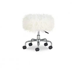 Des 18.25 in. White Faux Fur Adjustable Height Backless Rolling Stool by Linon Home Decor