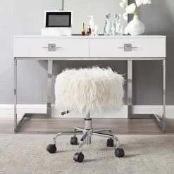 Des 18.25 in. White Faux Fur Adjustable Height Backless Rolling Stool by Linon Home Decor -Linon Home Decor Shop white linon home decor bar stools thd03555 c3 1000