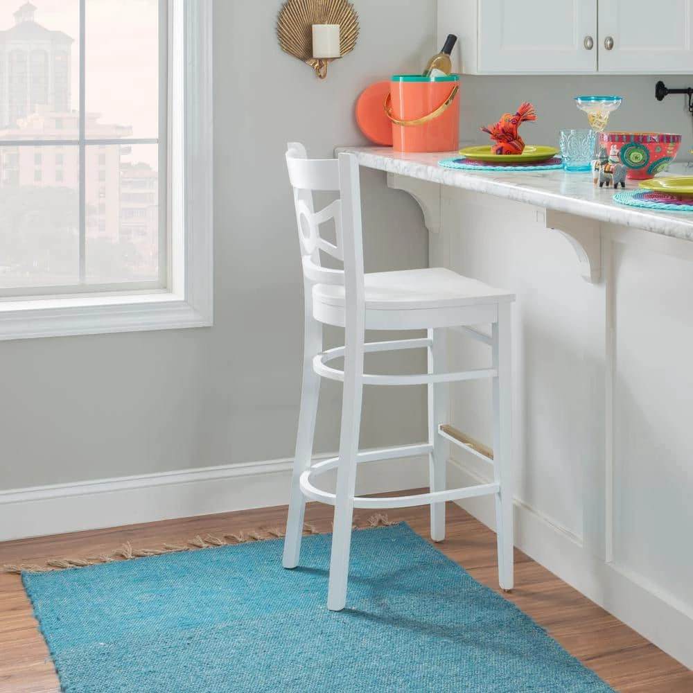 Stacey 44 in. White Decorative Wood Back Bar Stool with Wood-Seat (Set of 2) by Linon Home Decor 11 Stacey 44 in. White Decorative Wood Back Bar Stool with Wood-Seat (Set of 2) by Linon Home Decor - Image 9