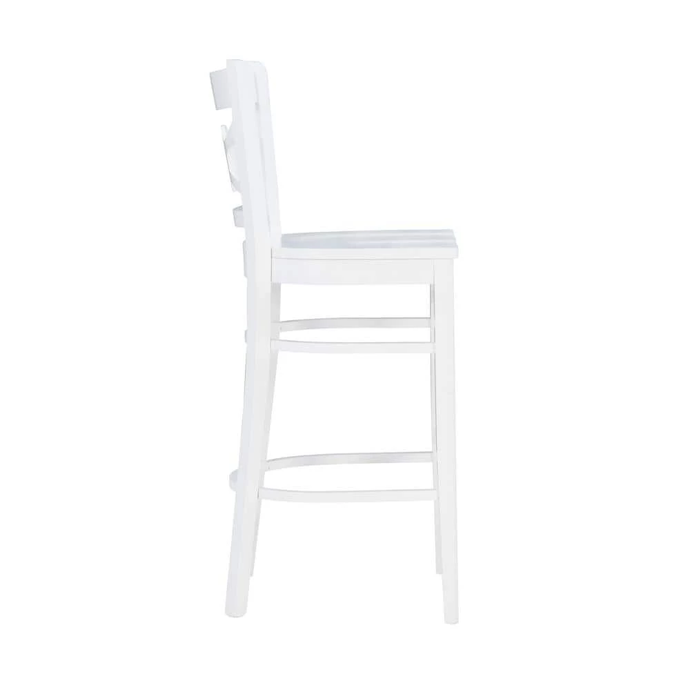 Stacey 44 in. White Decorative Wood Back Bar Stool with Wood-Seat (Set of 2) by Linon Home Decor 4 Stacey 44 in. White Decorative Wood Back Bar Stool with Wood-Seat (Set of 2) by Linon Home Decor - Image 2