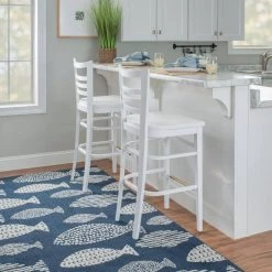 Brian 44.5 in. White Curved Wood Ladder Back Bar Stool with Wood Seat (Set of 2) by Linon Home Decor -Linon Home Decor Shop white linon home decor bar stools thdac3821 31 1000