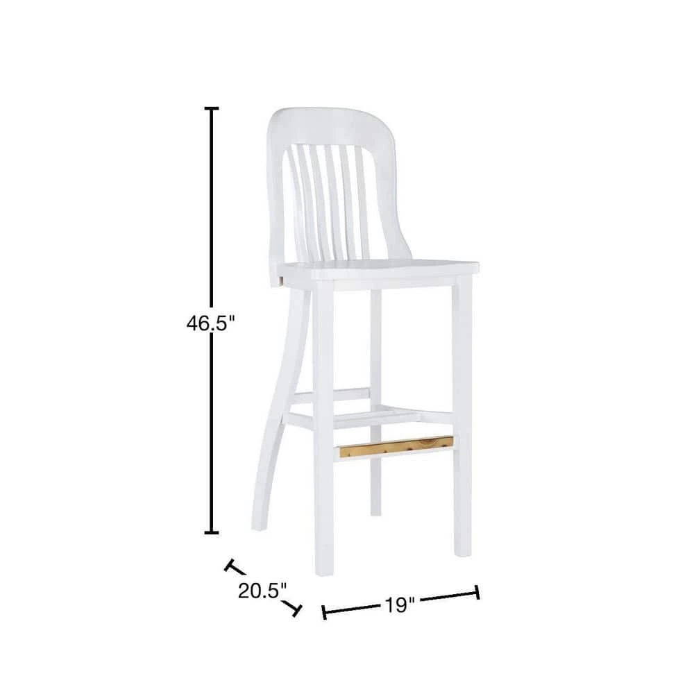 Hynes 46.5 in. White Slat Back Solid Wood 31 in. H Seat Bar Stool with Wood Seat (Set of 2) by Linon Home Decor 5 Hynes 46.5 in. White Slat Back Solid Wood 31 in. H Seat Bar Stool with Wood Seat (Set of 2) by Linon Home Decor - Image 3