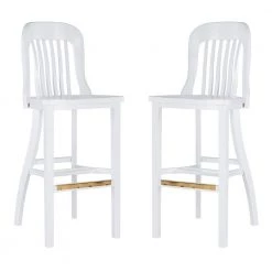 Hynes 46.5 in. White Slat Back Solid Wood 31 in. H Seat Bar Stool with Wood Seat (Set of 2) by Linon Home Decor