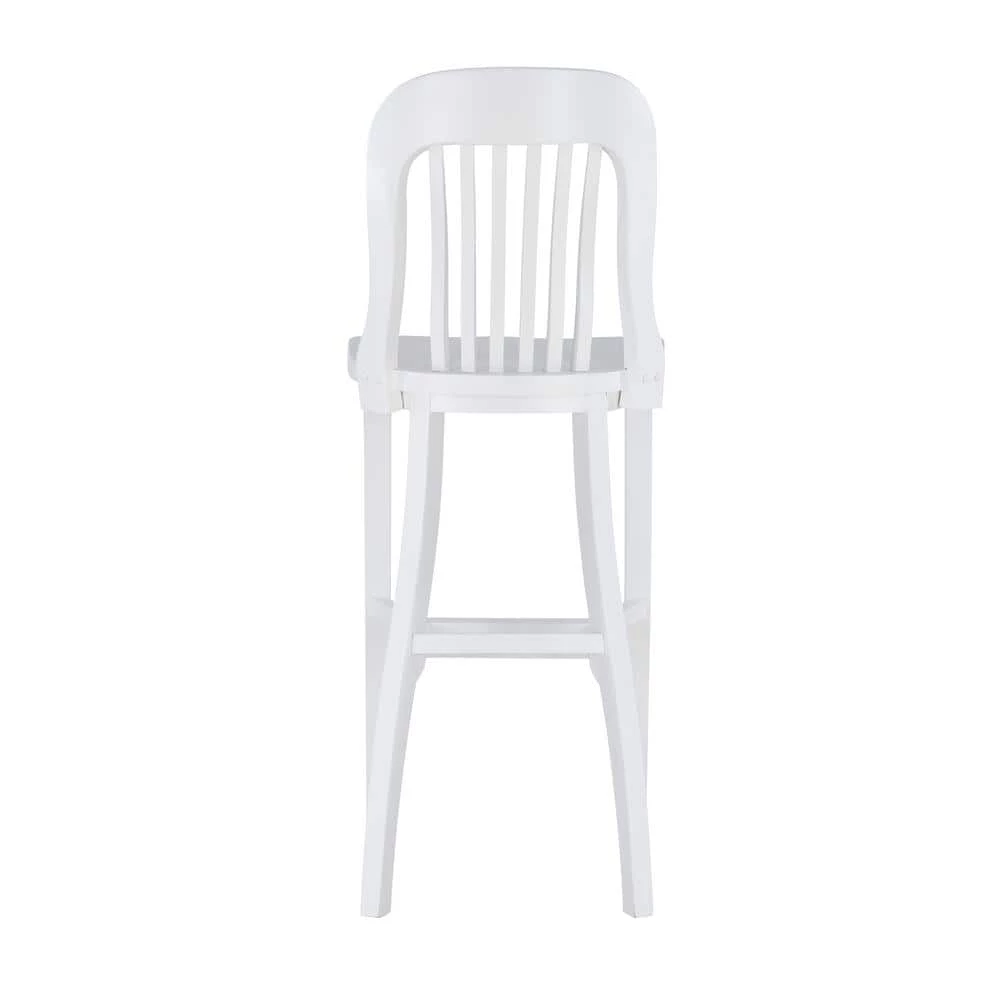 Hynes 46.5 in. White Slat Back Solid Wood 31 in. H Seat Bar Stool with Wood Seat (Set of 2) by Linon Home Decor 7 Hynes 46.5 in. White Slat Back Solid Wood 31 in. H Seat Bar Stool with Wood Seat (Set of 2) by Linon Home Decor - Image 5