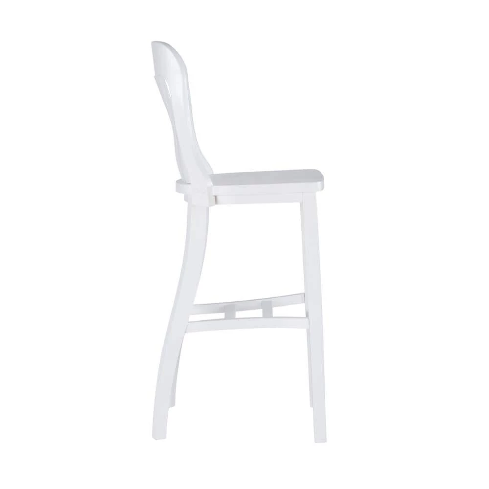 Hynes 46.5 in. White Slat Back Solid Wood 31 in. H Seat Bar Stool with Wood Seat (Set of 2) by Linon Home Decor 4 Hynes 46.5 in. White Slat Back Solid Wood 31 in. H Seat Bar Stool with Wood Seat (Set of 2) by Linon Home Decor - Image 2