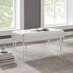 Ella White Glitz Bench with Acrylic Legs by Linon Home Decor -Linon Home Decor Shop white linon home decor bedroom benches 368261gltz01 31 1000