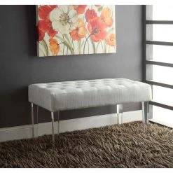Ella White Glitz Bench with Acrylic Legs by Linon Home Decor -Linon Home Decor Shop white linon home decor bedroom benches 368261gltz01 a0 1000