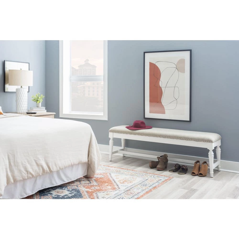 Galena White 60 in. Bench with Cushioned Seat and Nailhead Accents by Linon Home Decor 7 Galena White 60 in. Bench with Cushioned Seat and Nailhead Accents by Linon Home Decor - Image 5