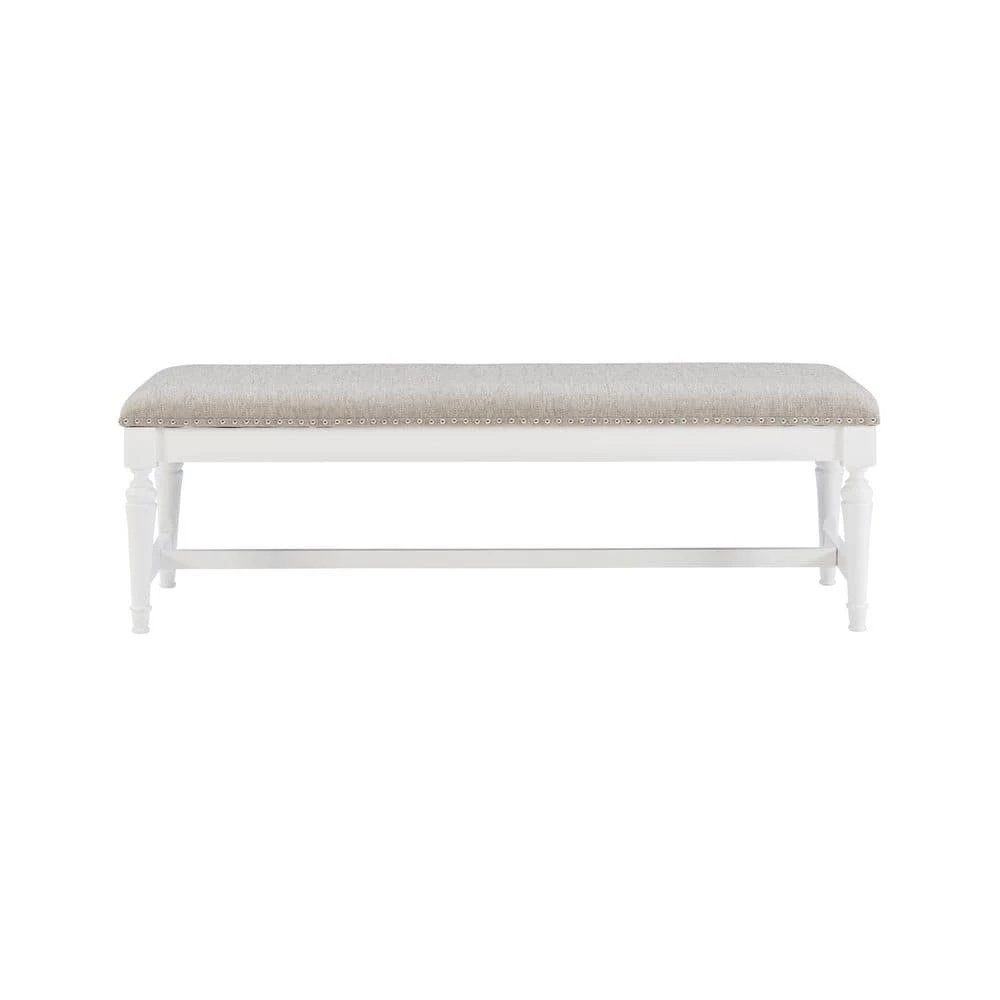 Galena White 60 in. Bench with Cushioned Seat and Nailhead Accents by Linon Home Decor 5 Galena White 60 in. Bench with Cushioned Seat and Nailhead Accents by Linon Home Decor - Image 3