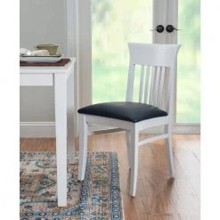 Jude White Wood with Navy Faux Leather Side Chair (Set of 2) by Linon Home Decor -Linon Home Decor Shop white linon home decor dining chairs thdac3795 1f 1000