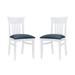 Jude White Wood with Navy Faux Leather Side Chair (Set of 2) by Linon Home Decor