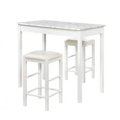 3 Piece White Faux Marble Tavern Set by Linon Home Decor
