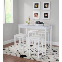 Mina White Faux Marble Tavern Set (5-Piece) by Linon Home Decor -Linon Home Decor Shop white linon home decor dining room sets thd02859 31 1000