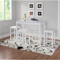 Mina White Faux Marble Tavern Set (5-Piece) by Linon Home Decor -Linon Home Decor Shop white linon home decor dining room sets thd02859 44 1000