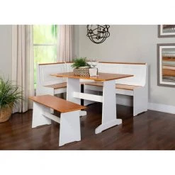 Jackson 3-Piece Rectangular Wood Top White Corner Nook with Natural Pine Accents by Linon Home Decor -Linon Home Decor Shop white linon home decor dining room sets thd03307 31 1000