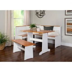 Jackson 3-Piece Rectangular Wood Top White Corner Nook with Natural Pine Accents by Linon Home Decor -Linon Home Decor Shop white linon home decor dining room sets thd03307 44 1000