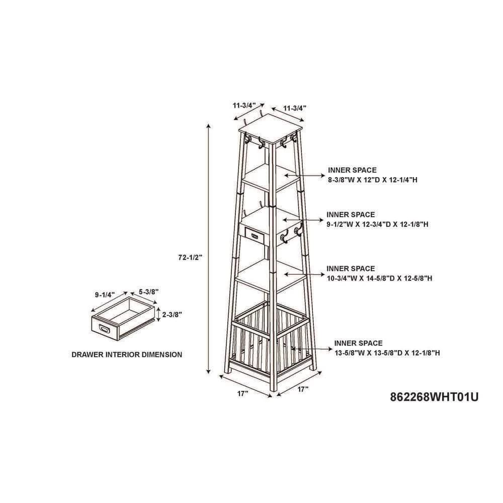 Sara White Pyramid Storage Hall Tree by Linon Home Decor 6 Sara White Pyramid Storage Hall Tree by Linon Home Decor - Image 4