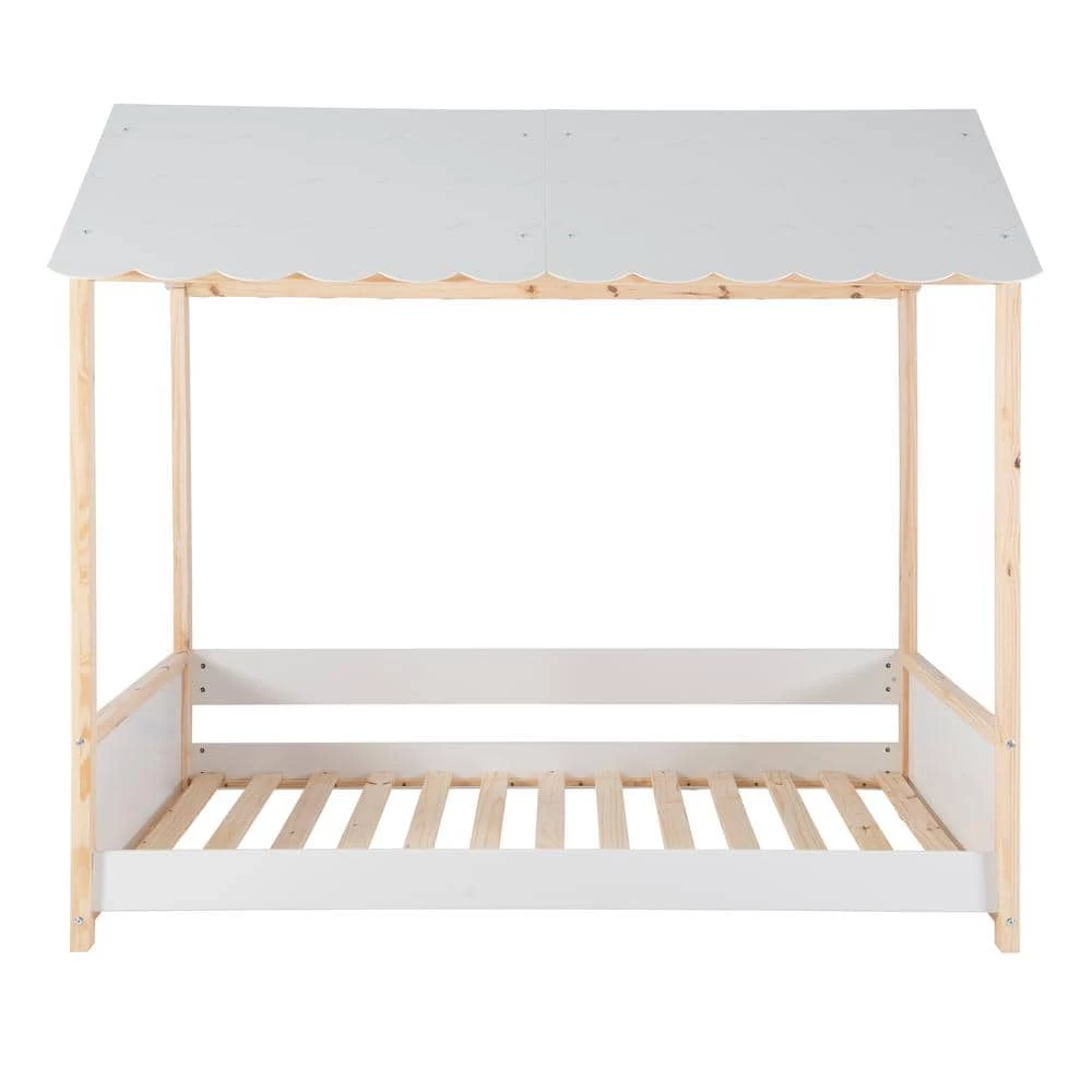 Emlen White Twin Bed with Natural Pine Accents by Linon Home Decor 6 Emlen White Twin Bed with Natural Pine Accents by Linon Home Decor - Image 4