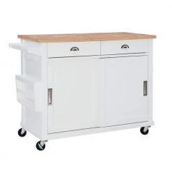 Sherman White Kitchen Cart With Storage by Linon Home Decor