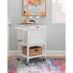Renee White Apartment Cart with Locking Wheels by Linon Home Decor -Linon Home Decor Shop white linon home decor kitchen carts thd02910 31 1000