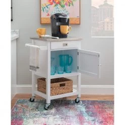 Renee White Apartment Cart with Locking Wheels by Linon Home Decor -Linon Home Decor Shop white linon home decor kitchen carts thd02910 44 1000