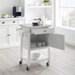 Renee White Apartment Cart with Locking Wheels by Linon Home Decor -Linon Home Decor Shop white linon home decor kitchen carts thd02910 77 1000