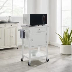 Renee White Apartment Cart with Locking Wheels by Linon Home Decor -Linon Home Decor Shop white linon home decor kitchen carts thd02910 c3 1000
