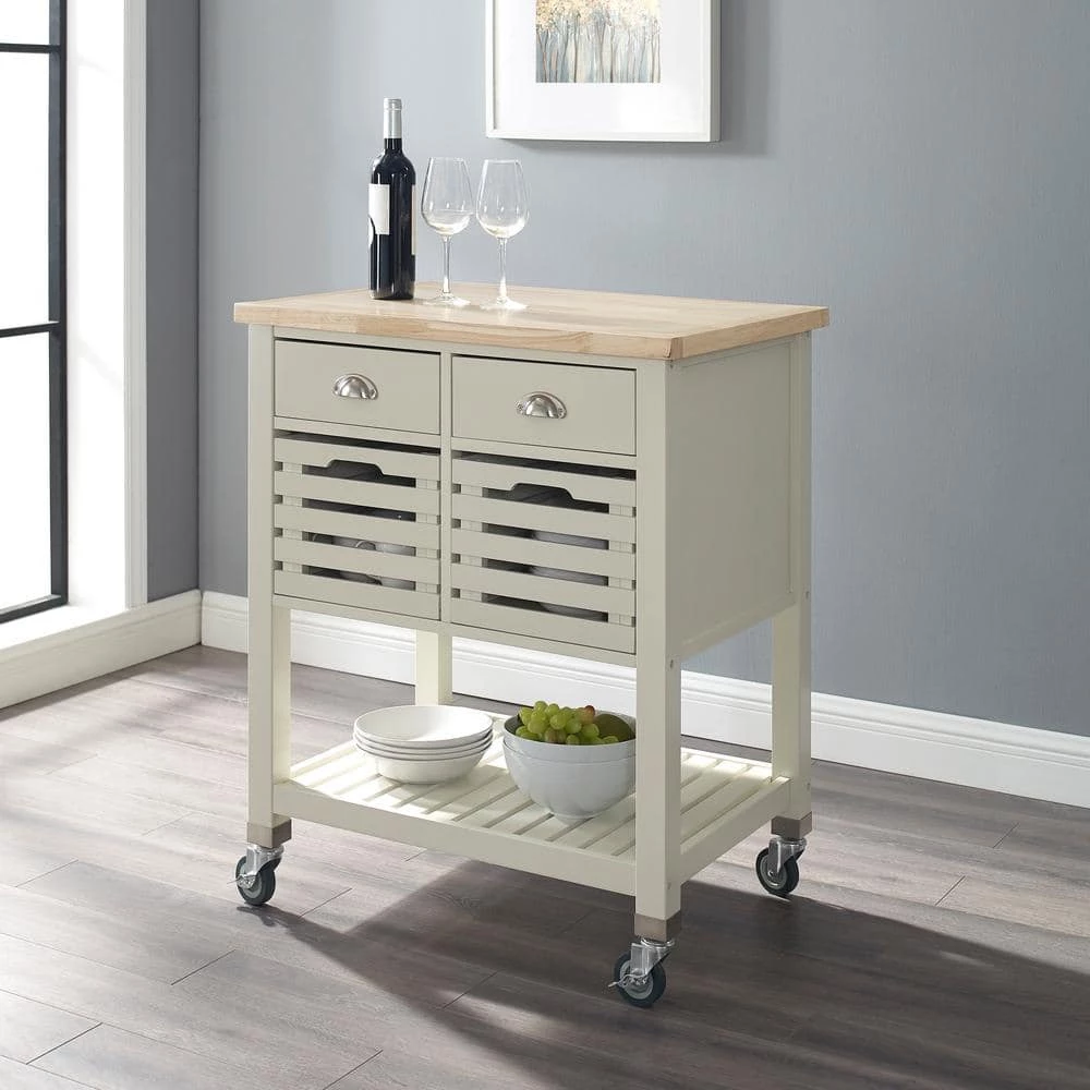 Lauretta White Kitchen Cart with Wood Butcher Block Top by Linon Home Decor 10 Lauretta White Kitchen Cart with Wood Butcher Block Top by Linon Home Decor - Image 8