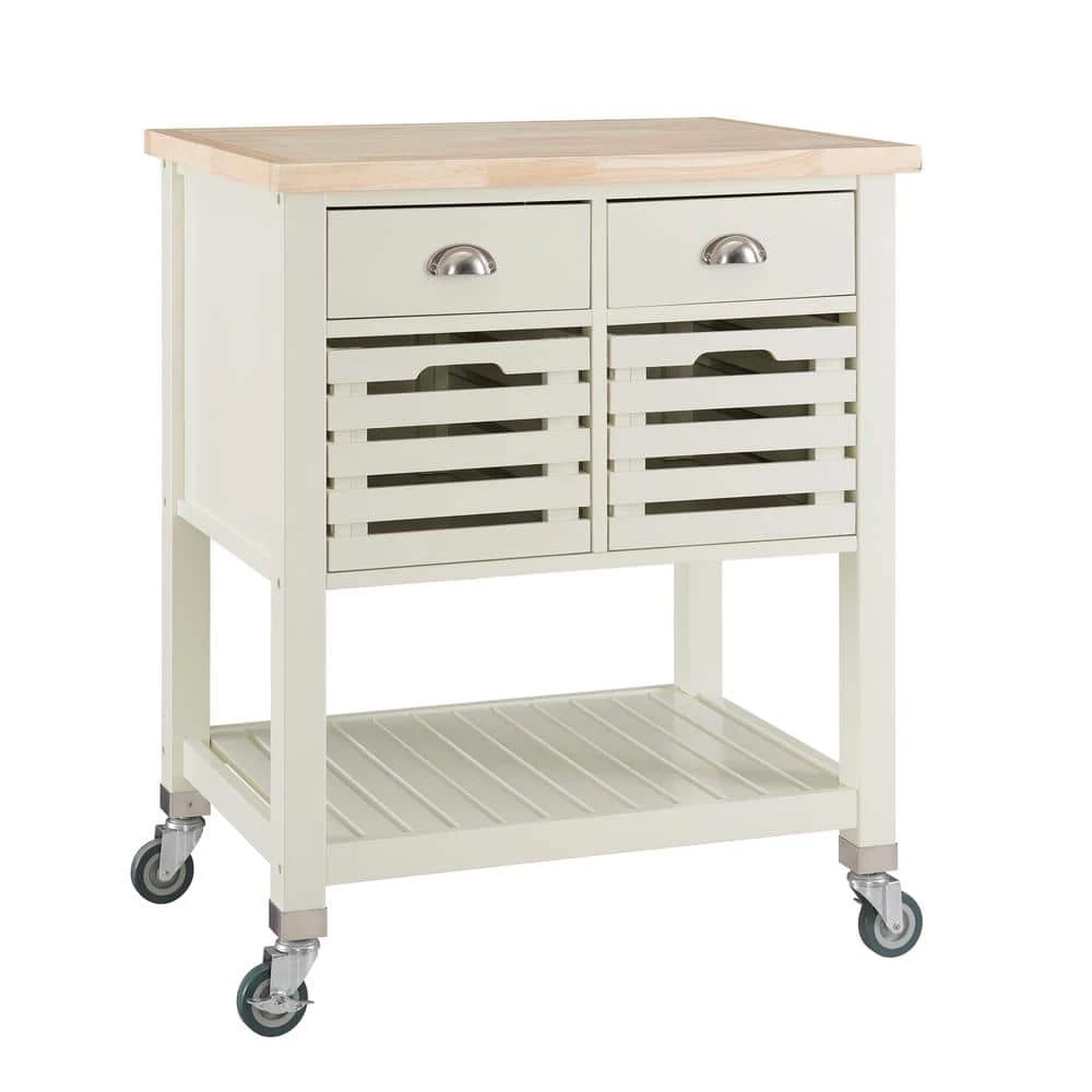 Lauretta White Kitchen Cart with Wood Butcher Block Top by Linon Home Decor 3 Lauretta White Kitchen Cart with Wood Butcher Block Top by Linon Home Decor