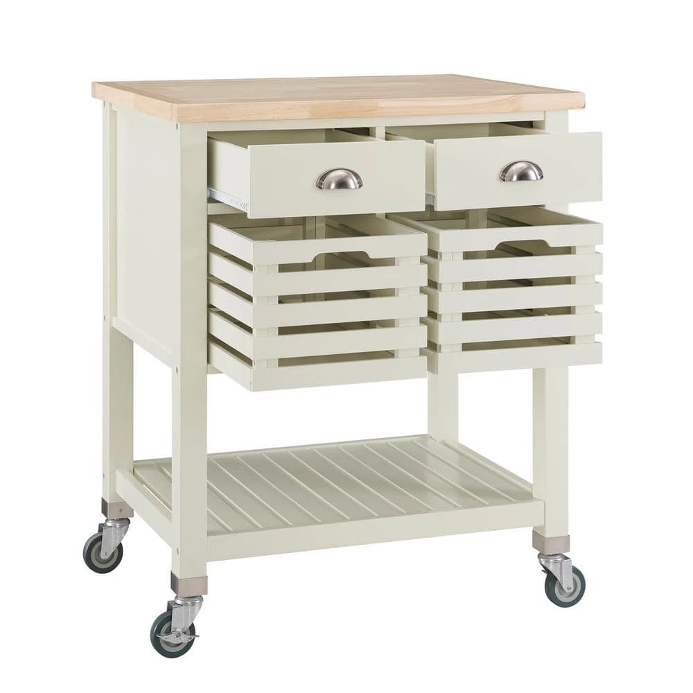 Lauretta White Kitchen Cart with Wood Butcher Block Top by Linon Home Decor 7 Lauretta White Kitchen Cart with Wood Butcher Block Top by Linon Home Decor - Image 5