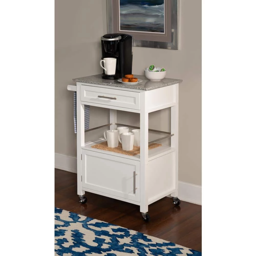 Morgan White Kitchen Cart with Granite Top and Storage by Linon Home Decor 8 Morgan White Kitchen Cart with Granite Top and Storage by Linon Home Decor - Image 6