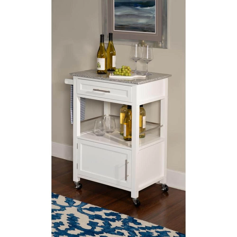 Morgan White Kitchen Cart with Granite Top and Storage by Linon Home Decor 10 Morgan White Kitchen Cart with Granite Top and Storage by Linon Home Decor - Image 8