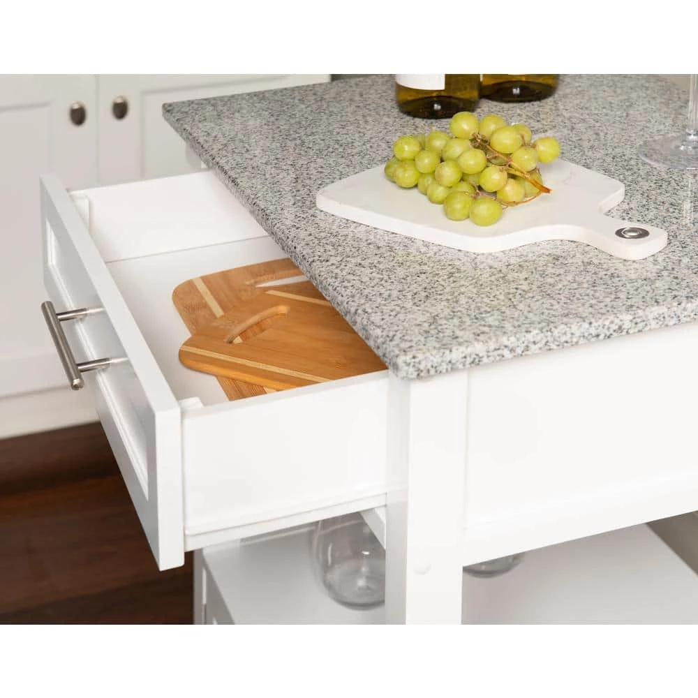 Morgan White Kitchen Cart with Granite Top and Storage by Linon Home Decor 5 Morgan White Kitchen Cart with Granite Top and Storage by Linon Home Decor - Image 3