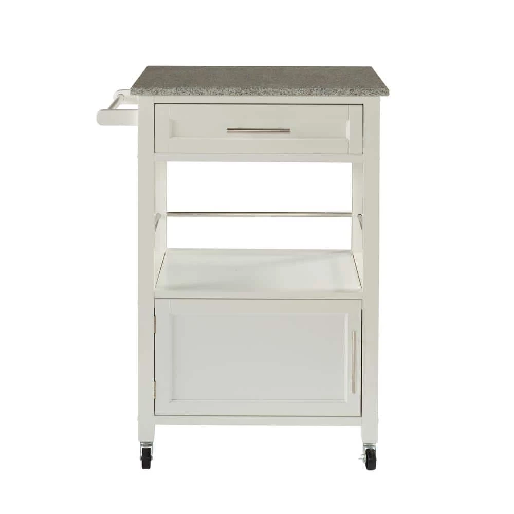 Morgan White Kitchen Cart with Granite Top and Storage by Linon Home Decor 6 Morgan White Kitchen Cart with Granite Top and Storage by Linon Home Decor - Image 4