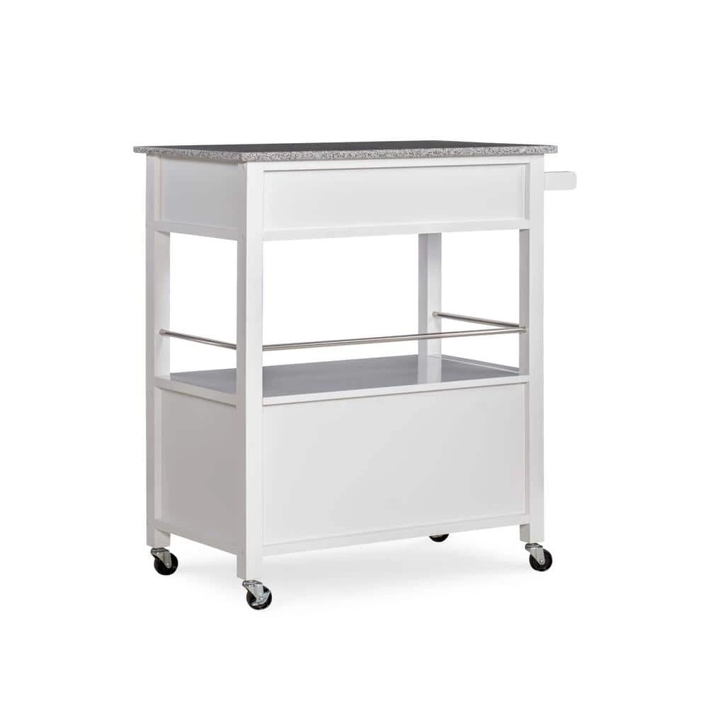 Caitlin White Kitchen Cart with Granite Top and Storage by Linon Home Decor 9 Caitlin White Kitchen Cart with Granite Top and Storage by Linon Home Decor - Image 7