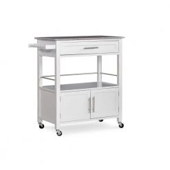 Caitlin White Kitchen Cart with Granite Top and Storage by Linon Home Decor
