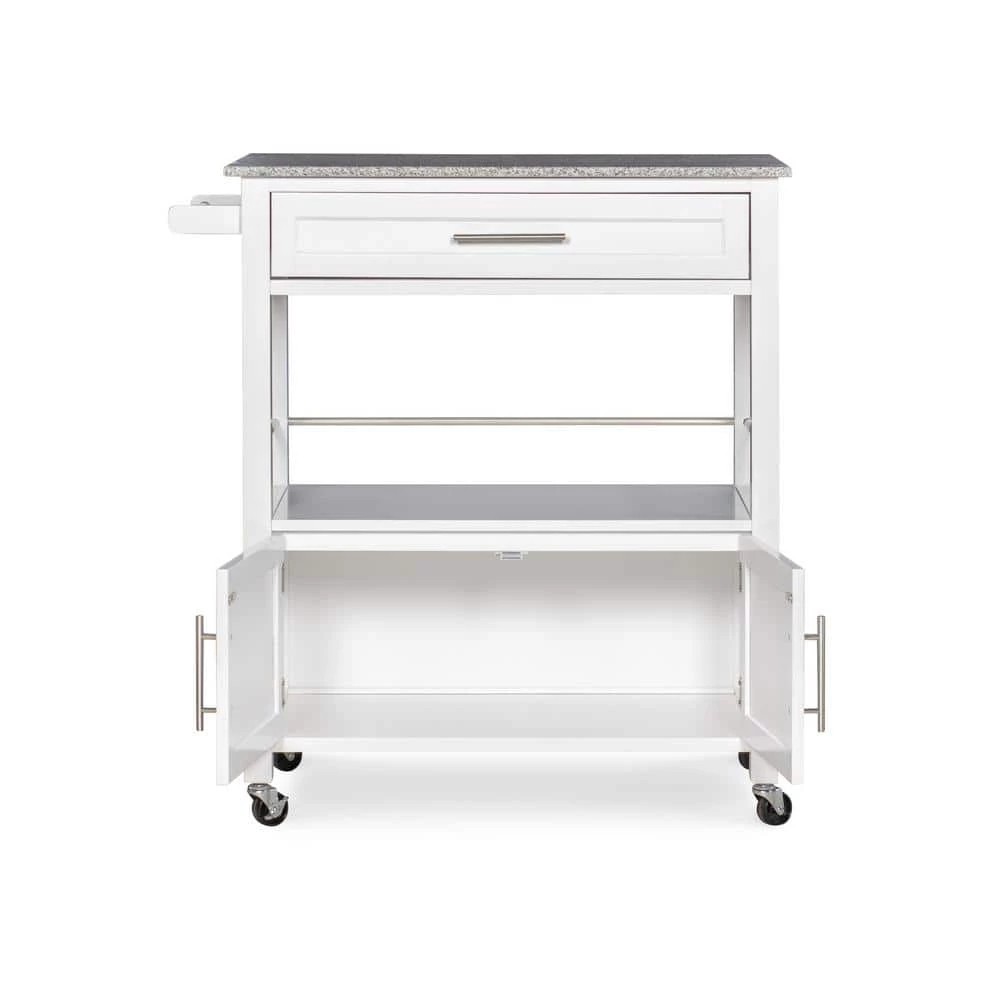 Caitlin White Kitchen Cart with Granite Top and Storage by Linon Home Decor 7 Caitlin White Kitchen Cart with Granite Top and Storage by Linon Home Decor - Image 5