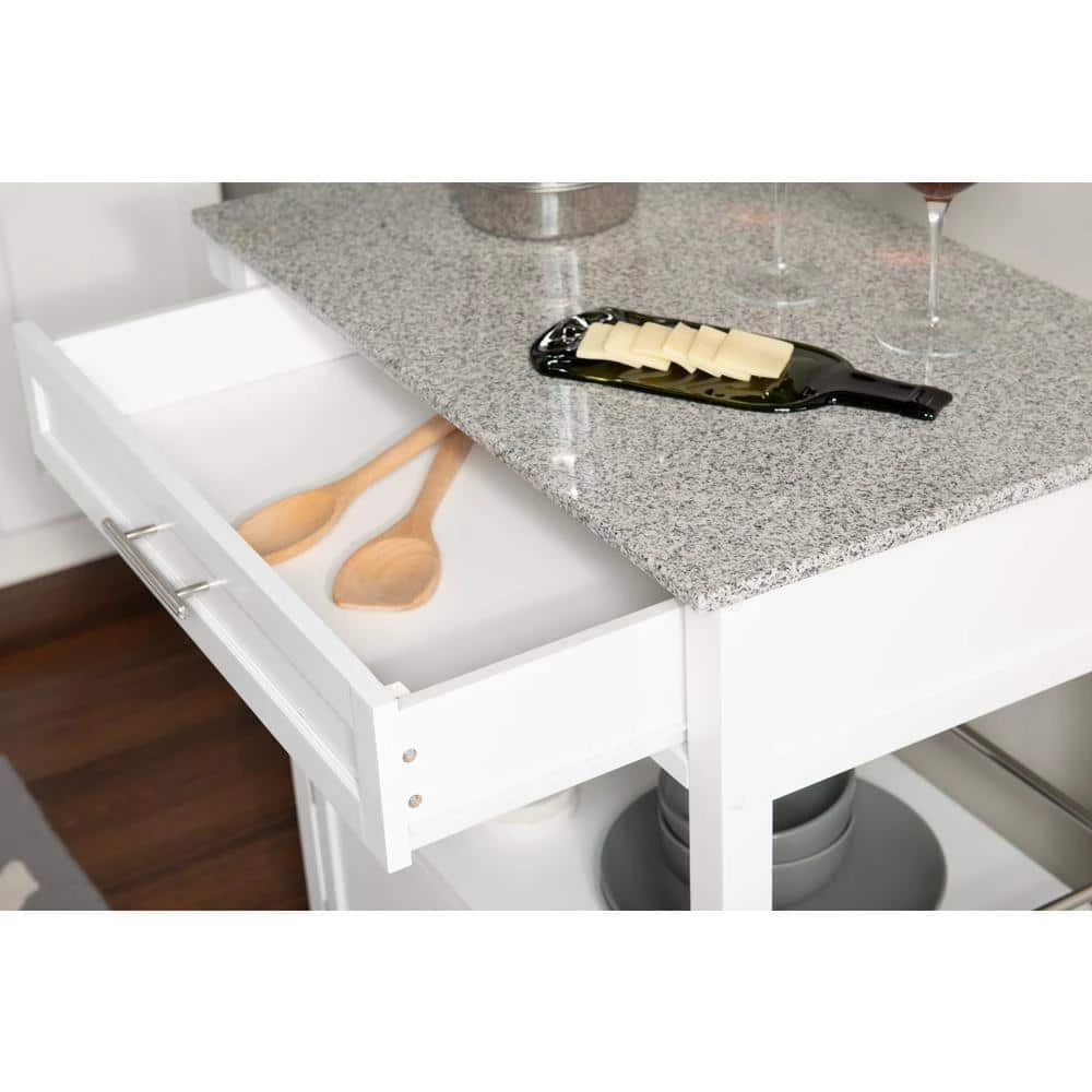 Caitlin White Kitchen Cart with Granite Top and Storage by Linon Home Decor 4 Caitlin White Kitchen Cart with Granite Top and Storage by Linon Home Decor - Image 2