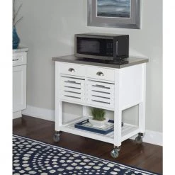Hawthorn White Kitchen Cart with Two Drawers, Two Pull-Out Bins, Shelf, and Stainless Steel Top by Linon Home Decor -Linon Home Decor Shop white linon home decor kitchen carts thd03432 1f 1000