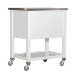 Hawthorn White Kitchen Cart with Two Drawers, Two Pull-Out Bins, Shelf, and Stainless Steel Top by Linon Home Decor -Linon Home Decor Shop white linon home decor kitchen carts thd03432 4f 1000